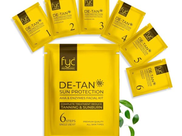 De-Tan Sun Protection Facial Kit | AHA & Enzymes | Reduces Tanning, Sunburn | 6 Step Complete Treatment