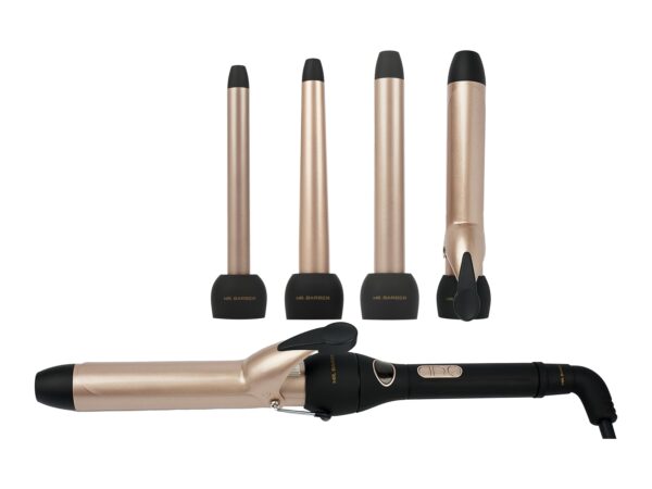 Mr Barber 4-In-1 Multi Tong Hair Curler - Gold (MB-MLT) | Professional Multi Hair Styler Interchangeable Ceramic Barrels with Glove