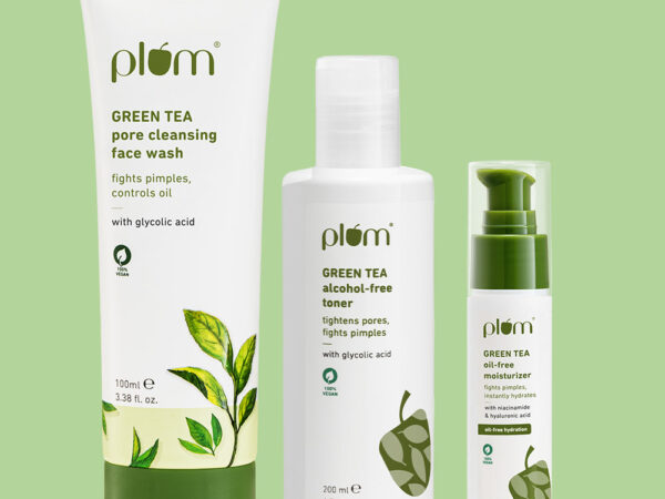 Plum Green Tea CTM routine for Oily, Acne-prone Skin with Green Tea Face Wash, Green Tea Toner and Green Tea Moisturizer