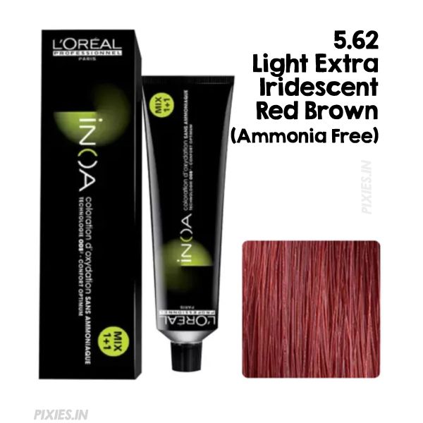 inoa ammonia free permanent hair color 5.26 light iridescent red brown 60g