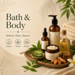 Bath and body products including creams, lotions, oils and cleansers for healthy and hydrated skin